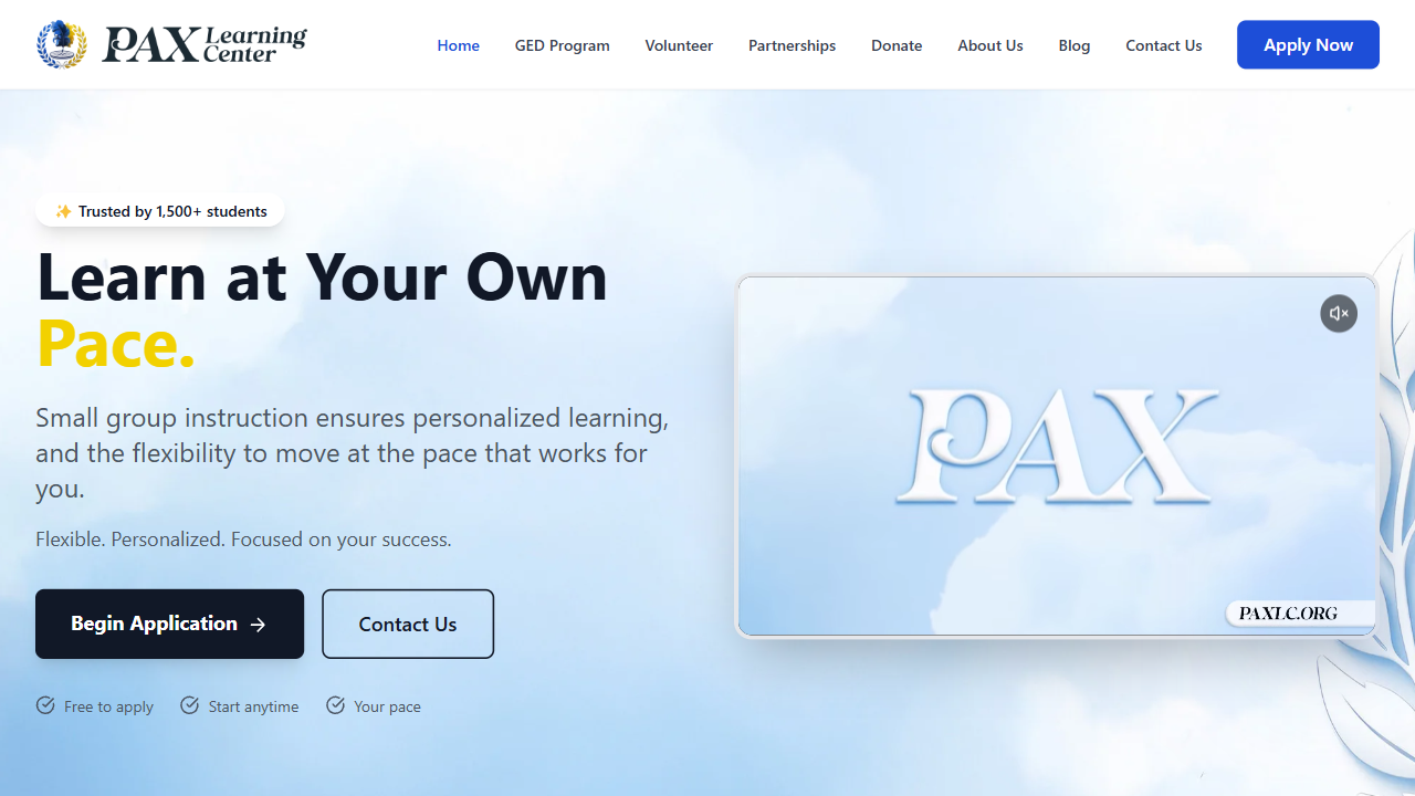 PAX Learning Center website built by Verno Web